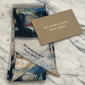 Burberry silk bandeau/twilly in navy/grey.